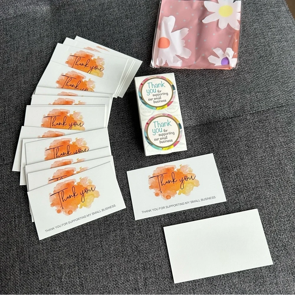 25 THANK YOU Business Cards + 25 Stickers, Starter Set, Watercolor, ORANGE